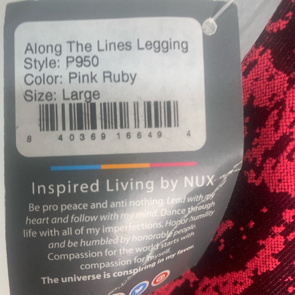 NUX Along The Lines Leggings Pink Ruby NWT‎ sz LG - Picture 7 of 8